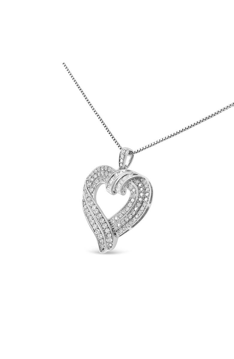 Haus of Brilliance Silver 1.00 Cttw Baguette Diamond Composite Open Heart Pendant Necklace, Alternate, color, 
