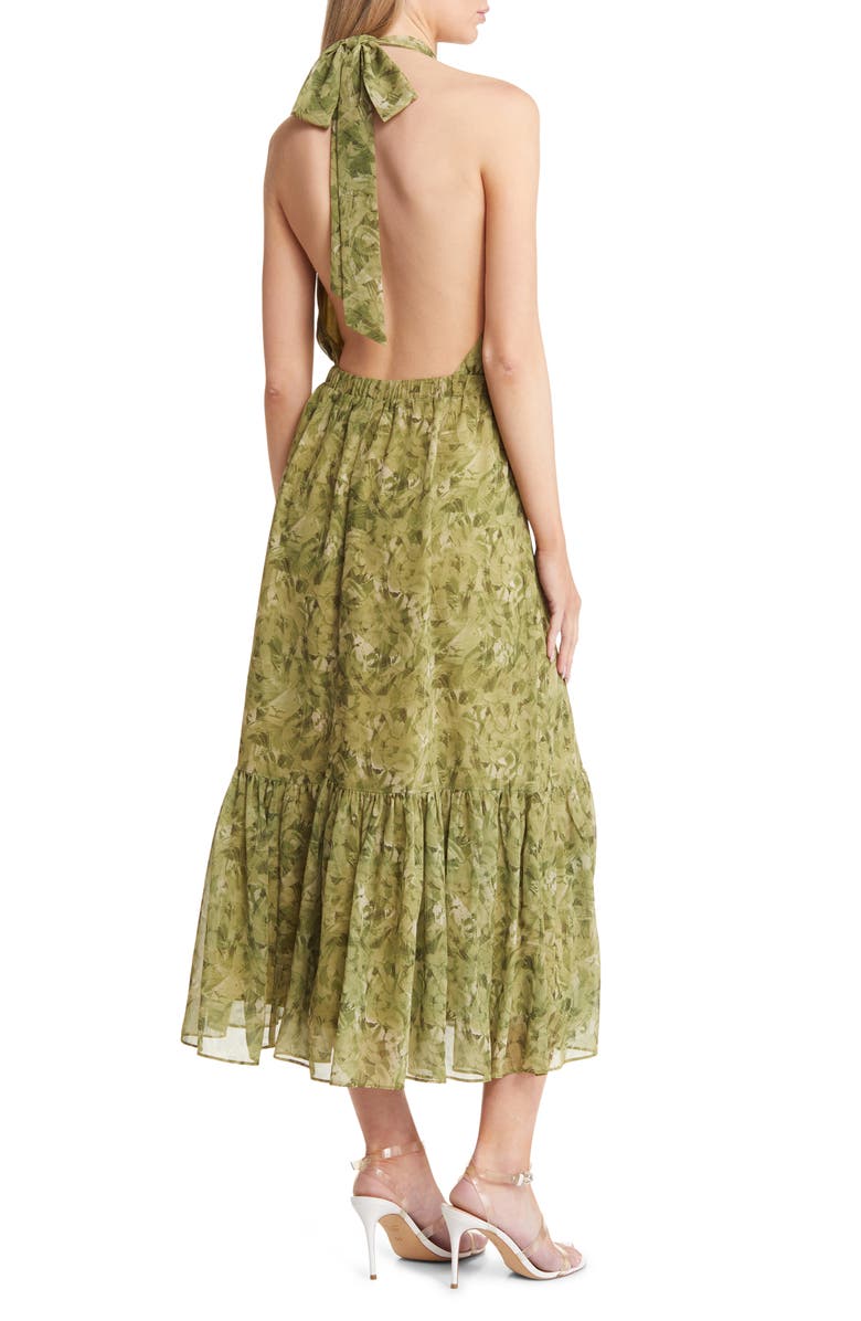 Chelsea28 Floral Print Halter Neck Maxi Dress, Alternate, color, Olive Sway Brushes