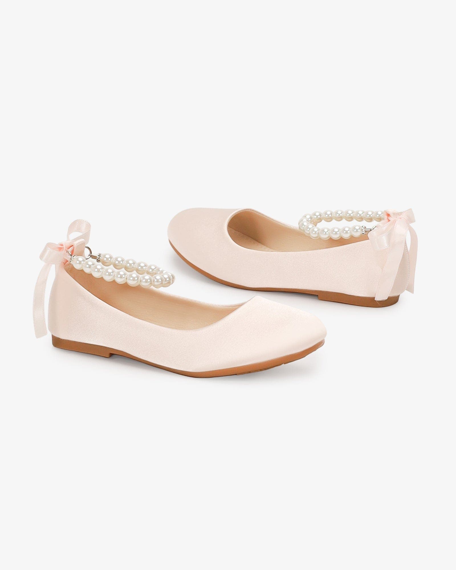 Kailee P Harper Satin Girl Flats with All Pearls Strap, Alternate, color, Pink
