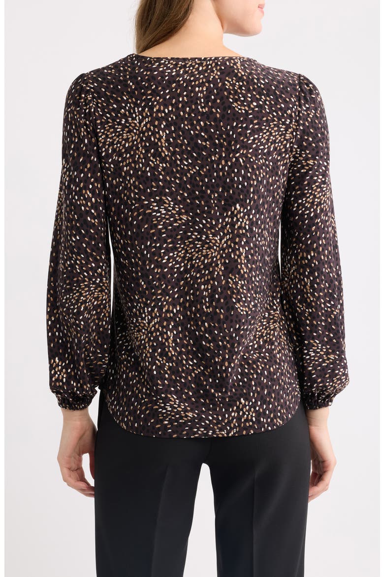 Dot Print Keyhole Long Sleeve Top, Alternate, color, CHOCOLATE BLACK MULTI