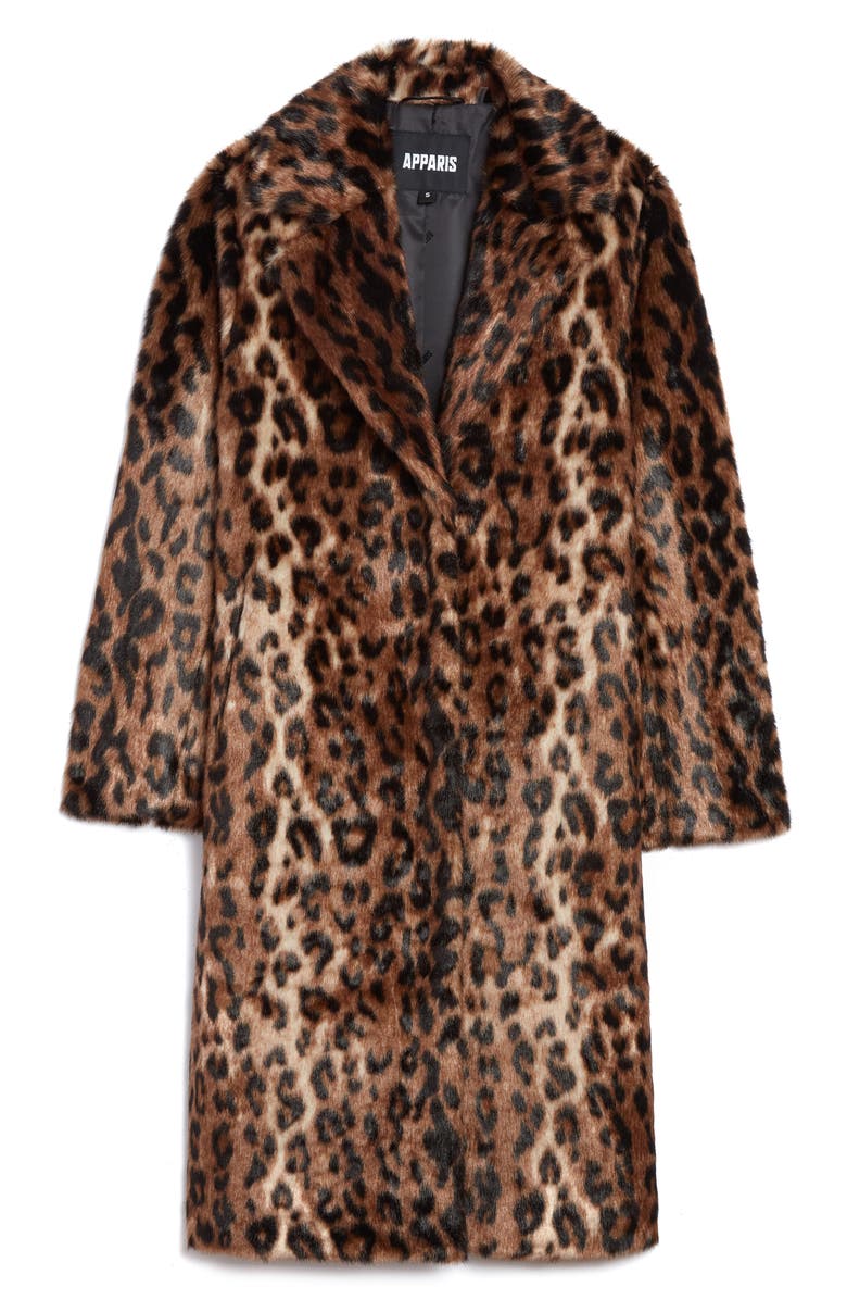 Apparis Tikka Leopard Print Faux Fur Coat, Alternate, color, 