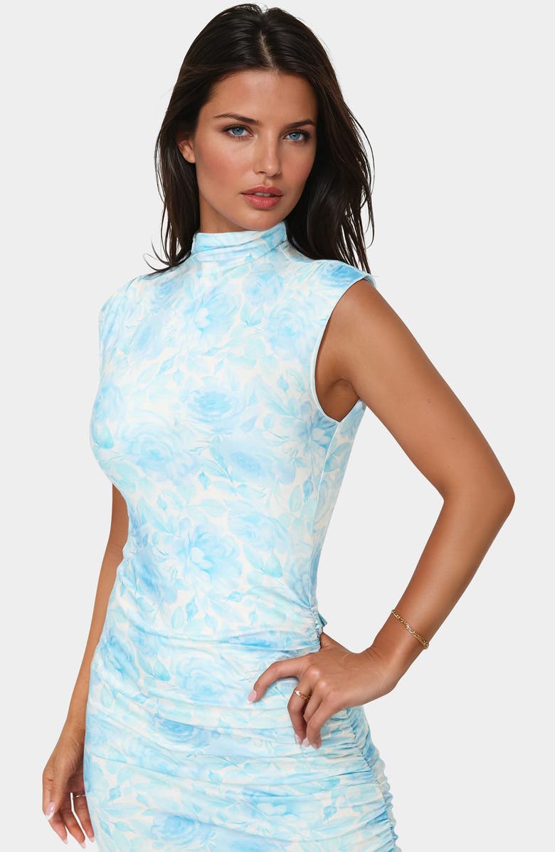 bebe Mock Neck Jersey Midi Dress, Alternate, color, Blue/ Floral