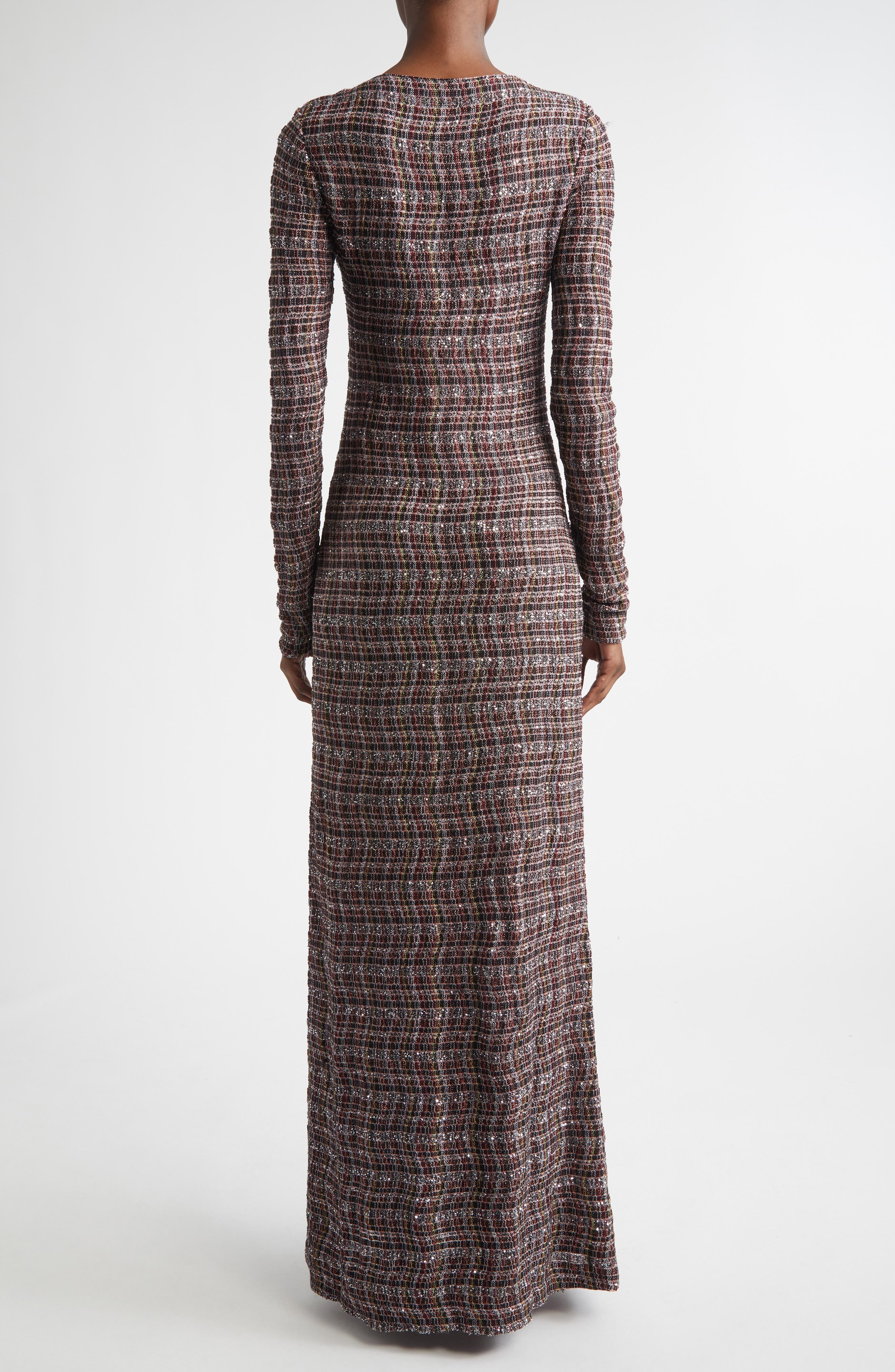 Long Sleeve Sequin Check Wool Blend Dress - image 2
