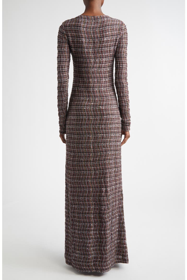 Long Sleeve Sequin Check Wool Blend Dress, Alternate, color, PINK AND BROWN TONES
