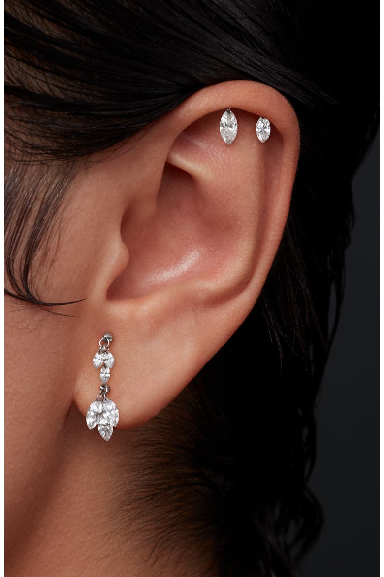 Floating Diamond Plume Single Threaded Stud Earring, Alternate, color, WHITE GOLD
