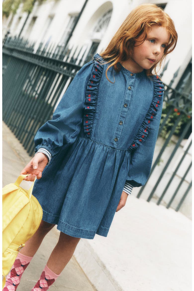Kids' Frill Shirt Dress, Alternate, color, DENIM HEARTS