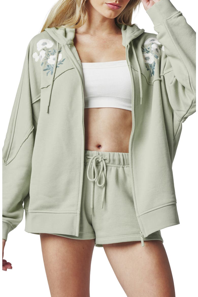 Embroidered Full Zip Hoodie, Main, color, DESERT SAGE