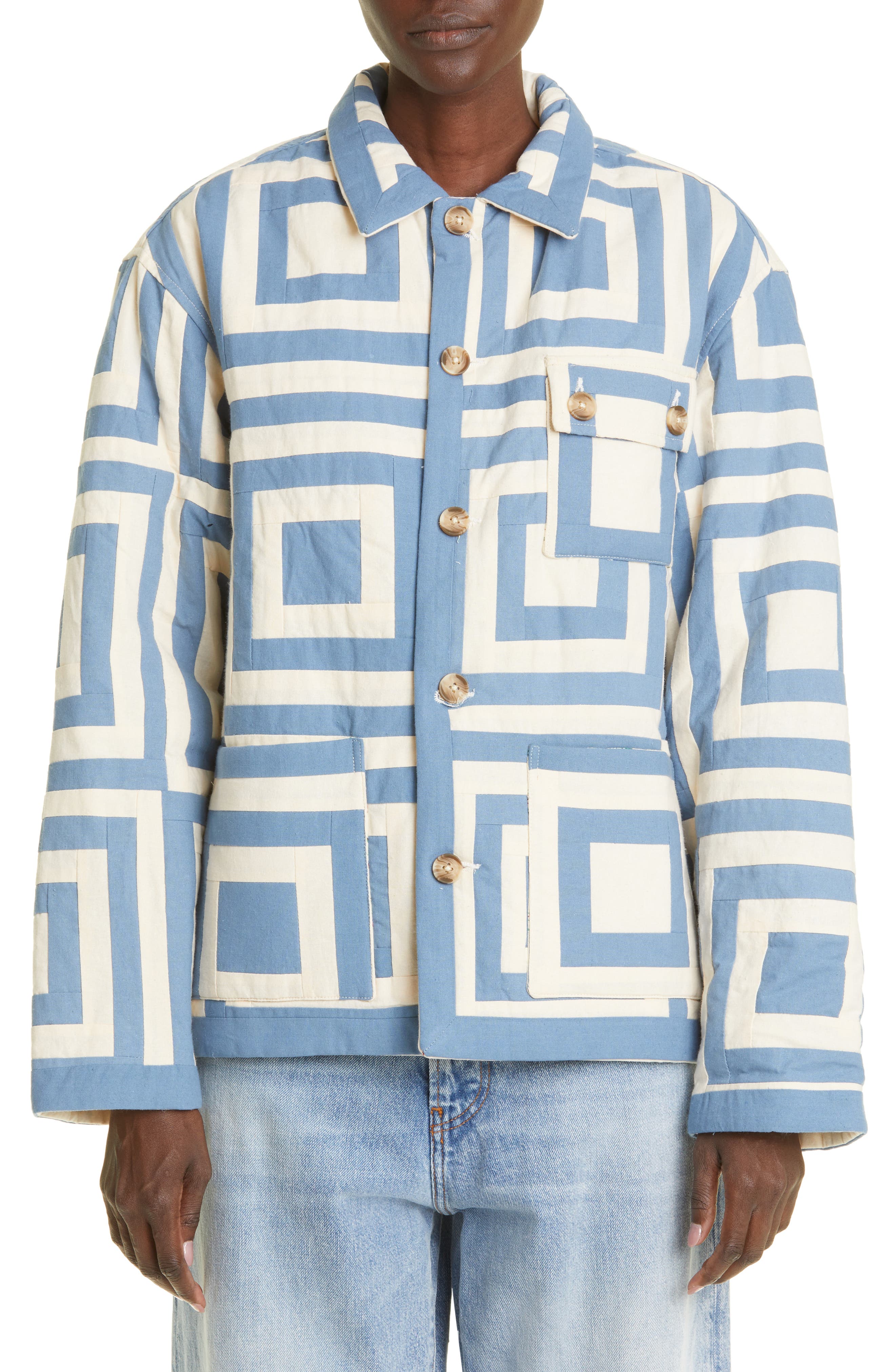 Bode White House Steps Quilted Reversible Jacket (Women) | Nordstrom