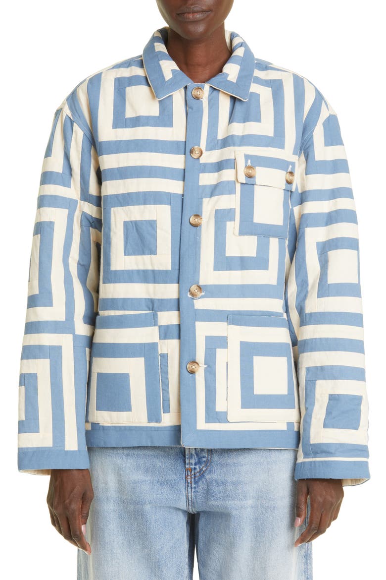 White House Steps Quilted Reversible Jacket, Main, color, BLUE CREAM