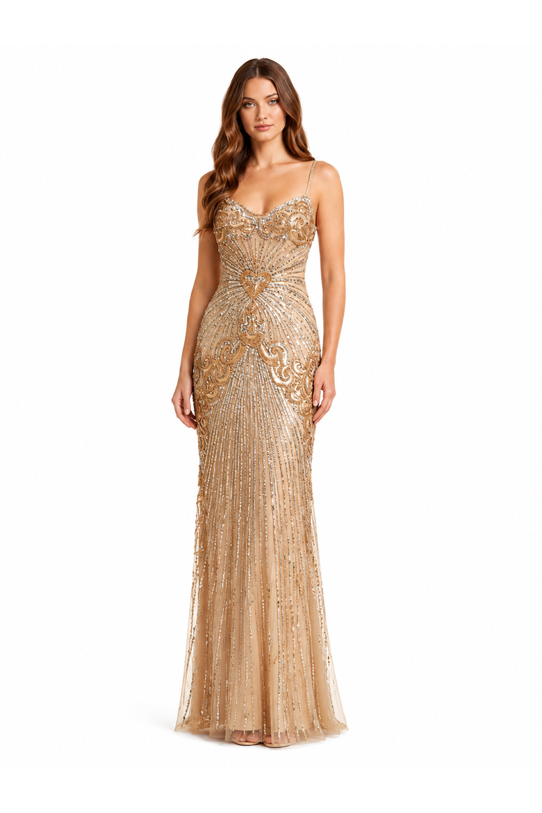 Strapless Beaded Gown, Main, color, Nude