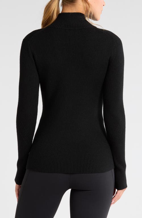 Zella Après Ski Half Zip Rib Sweater In Black
