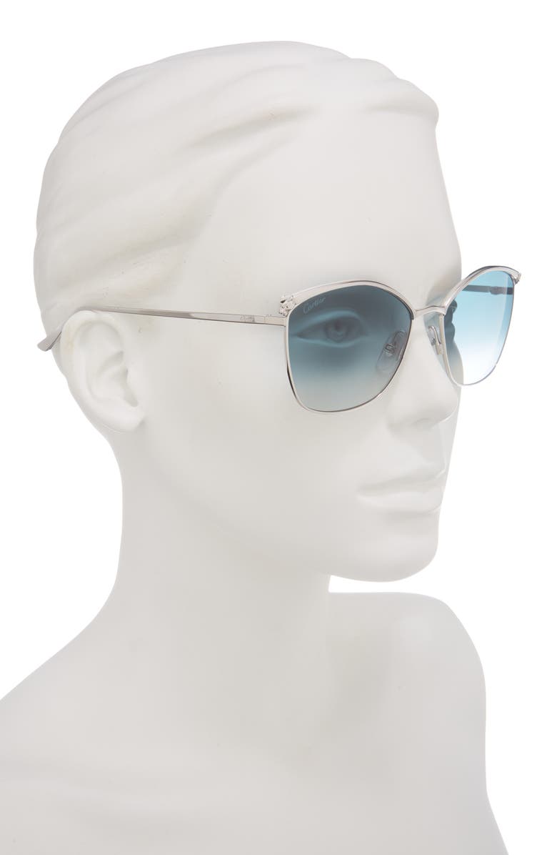 Cartier 59mm Gradient Cat Eye Sunglasses, Alternate, color, Silver