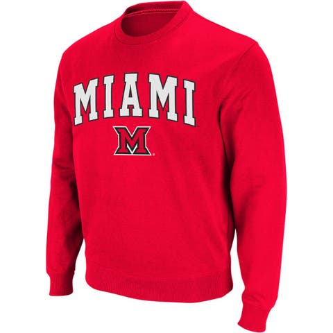 Men's Colosseum Red Miami University RedHawks Arch & Logo Crew Neck Sweatshirt