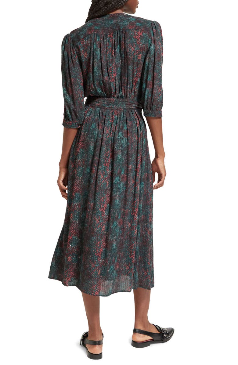 Scotch & Soda Snakeskin Print Faux Wrap Midi Dress, Alternate, color, Snake
