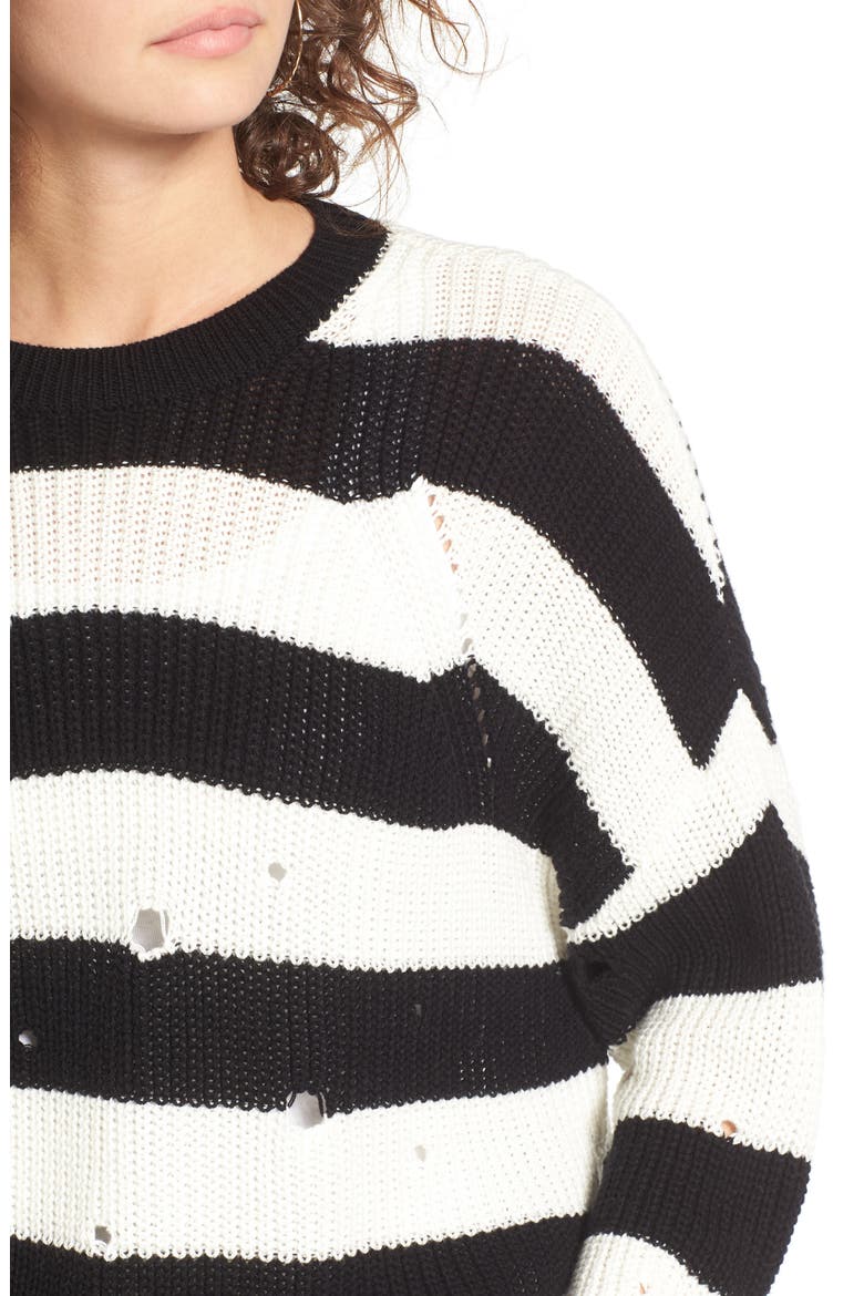 Decontructed Stripe Cotton Pullover, Alternate, color, BLACK RUGBY STRIPE