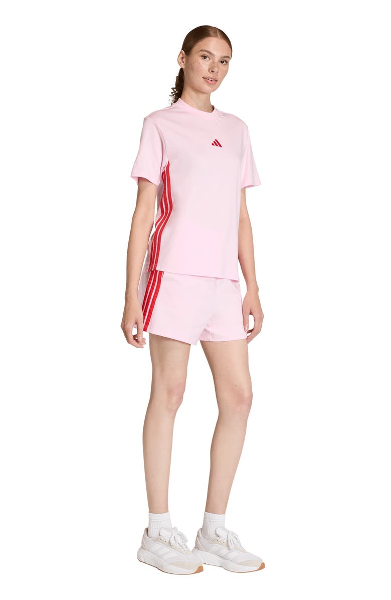 adidas 3-Stripes Cotton T-Shirt, Alternate, color, Clear Pink/ Pure Ruby
