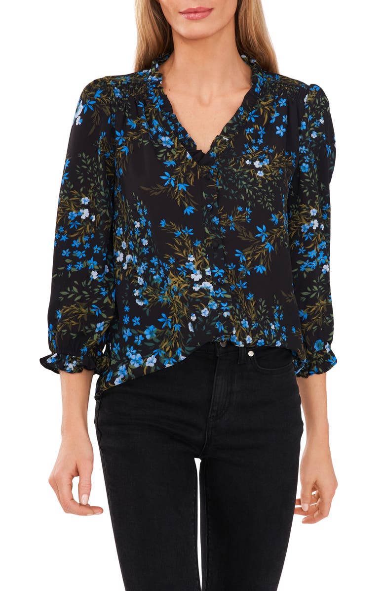 CeCe Floral Print Button Front Blouse, Main, color, 