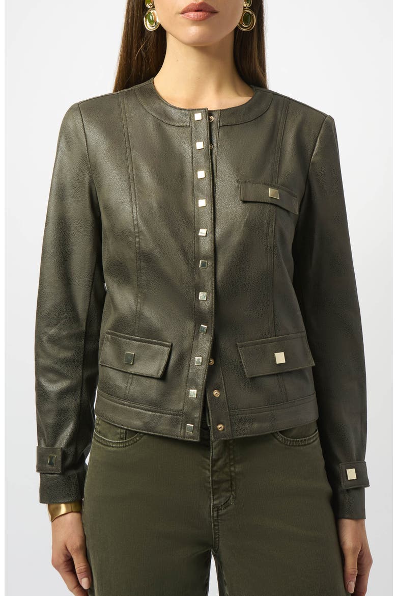 Collarless Foiled Faux Leather Jacket, Main, color, AVOCADO