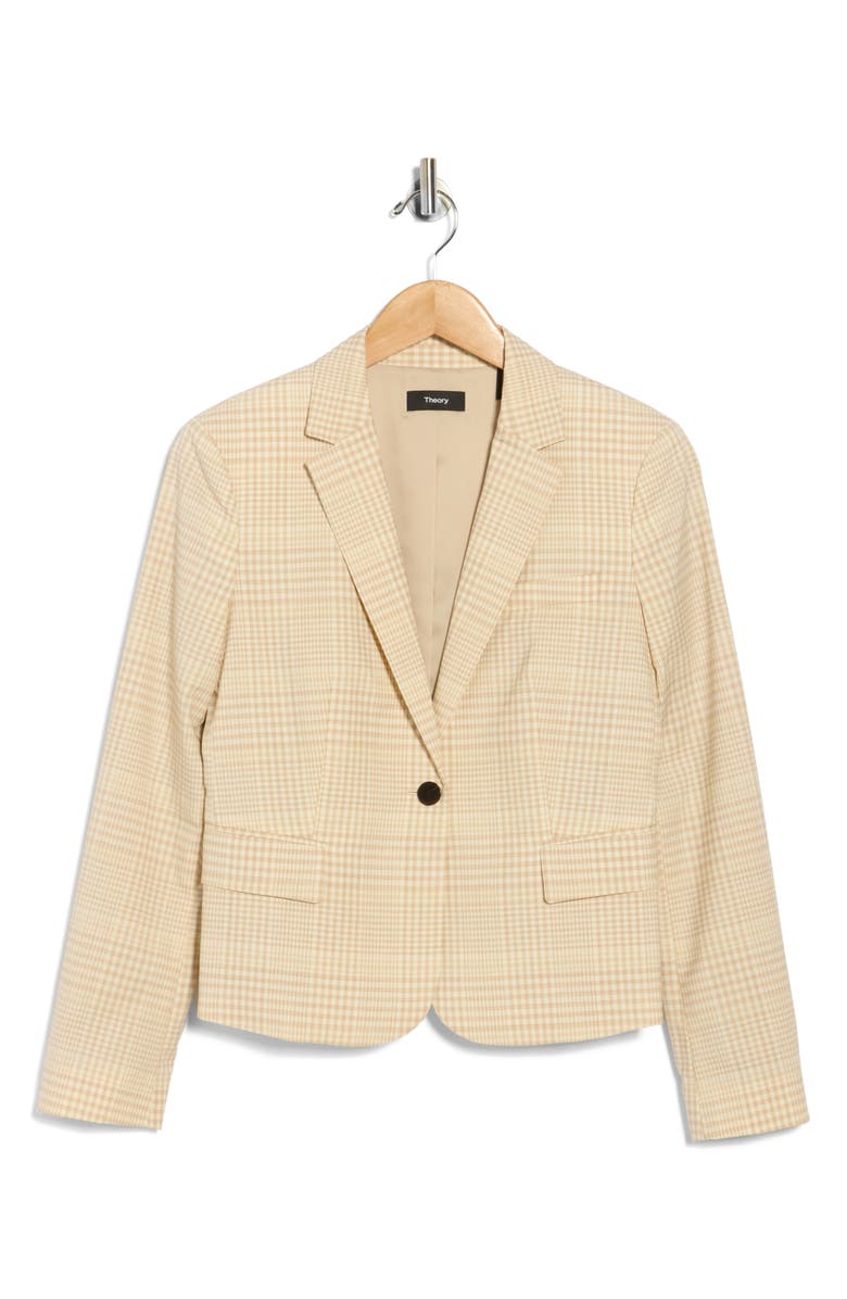 Theory Shrunken Plaid Wool Blazer, Main, color, Desert Multi