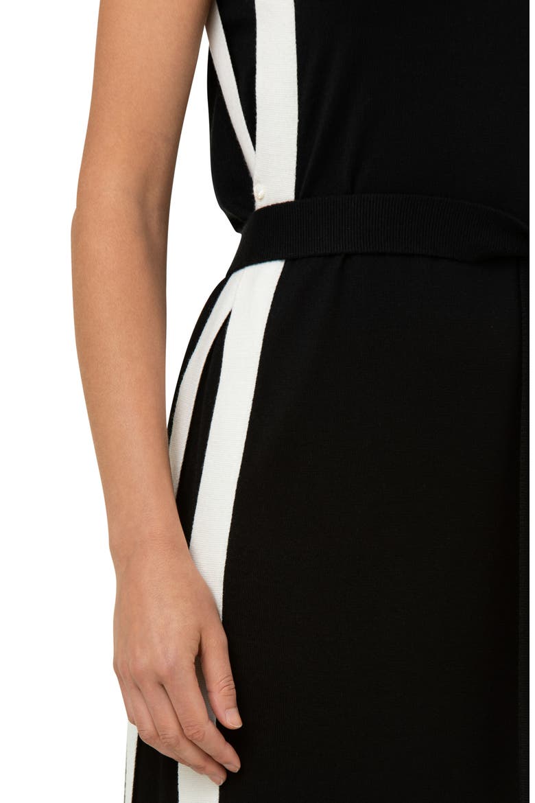 Bateau Neck Stretch Silk Midi Dress, Alternate, color, BLACK/ ECRU