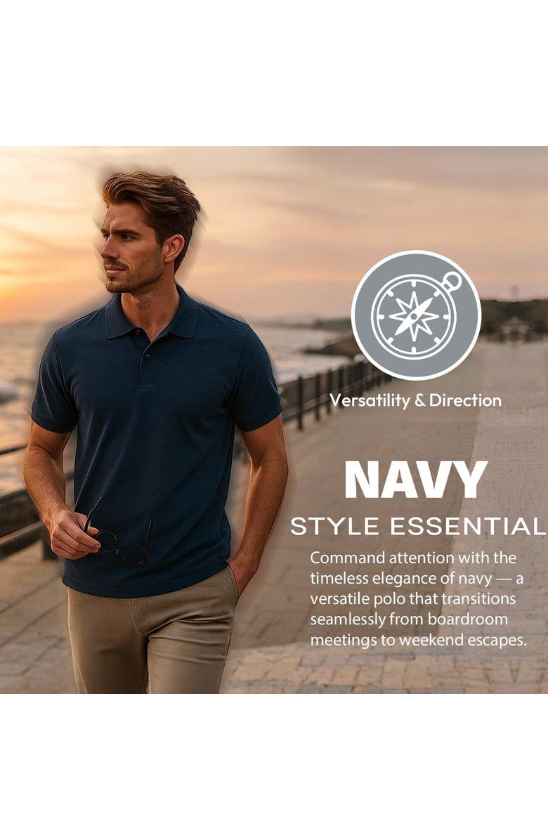 BenBen Mens Short Sleeve Pique Polo Shirts 5 Pack, Alternate, color, Black/White/Grey/Navy/Red