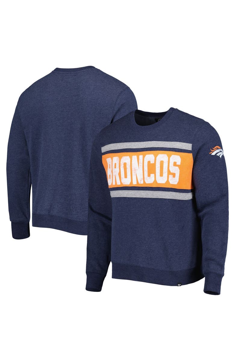 '47 Men's '47 Heather Navy Denver Broncos Bypass Tribeca Pullover Sweatshirt, Main, color, 
