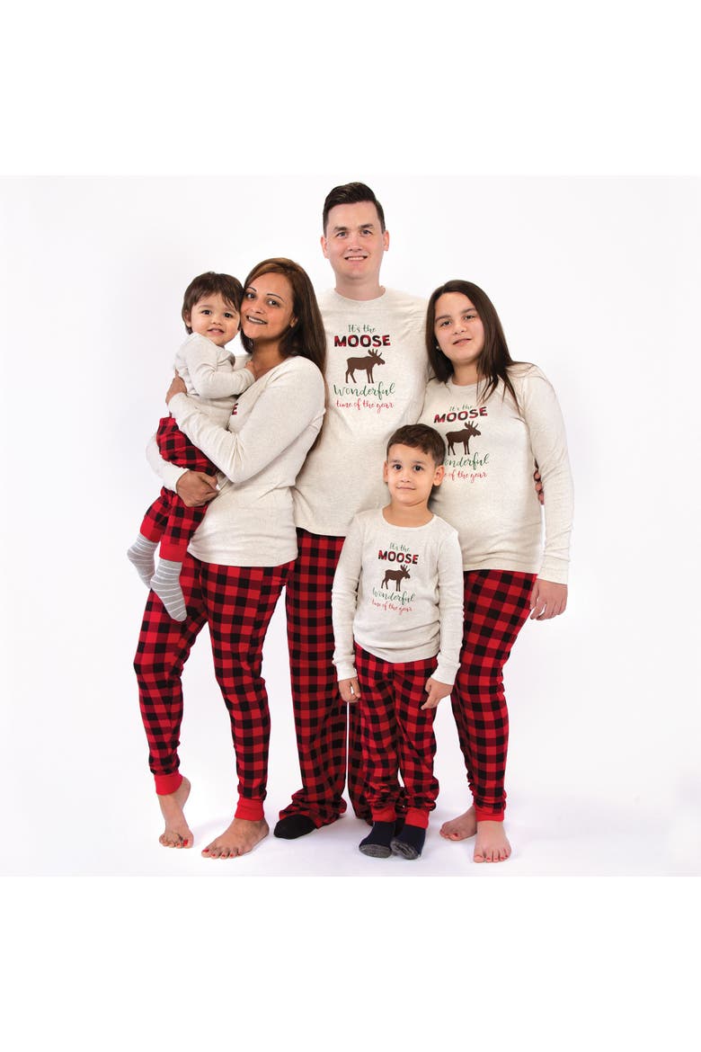 Tight Fit Holiday Pajamas, Alternate, color, Moose Wonderful Time Kids