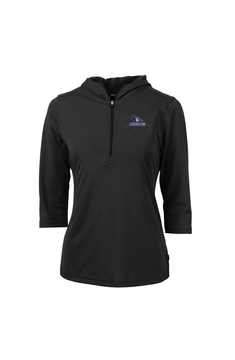 Cutter & Buck Women's Cutter & Buck Black Creighton Bluejays Virtue Eco Pique Half-Zip 3/4 Sleeve Pullover Hoodie, Alternate, color, 
