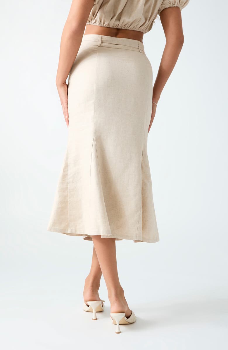 GUESS Ryan Belted Linen Blend Midi Skirt, Alternate, color,