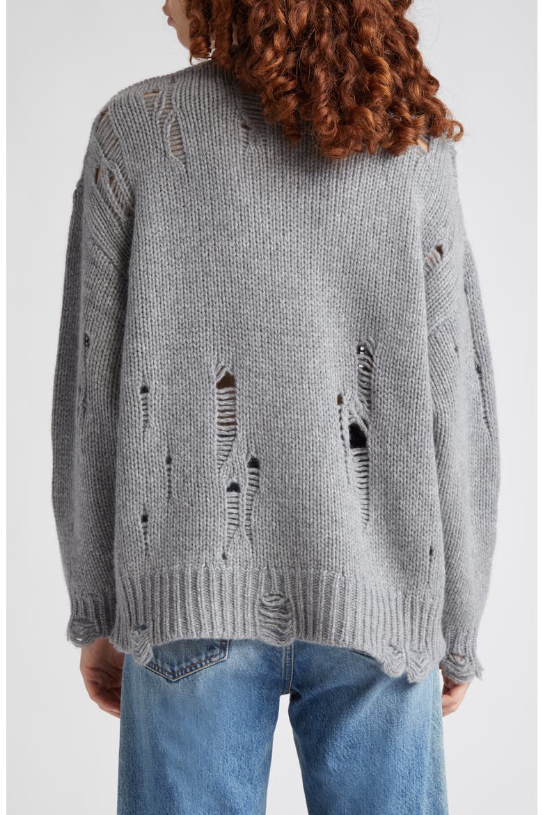 Oversize Distressed Cashmere Sweater, Alternate, color, HEATHER GREY