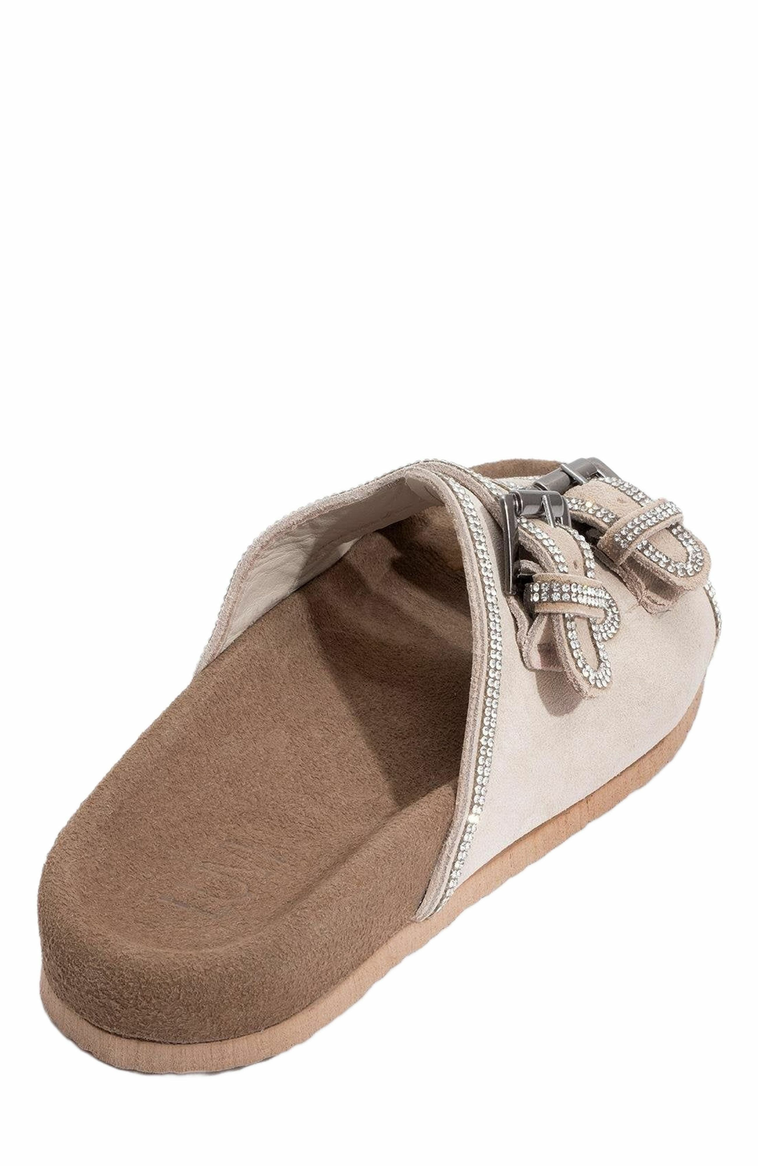 Allen Rhinestone Leather Slide Sandal, Alternate, color, Beige Leather