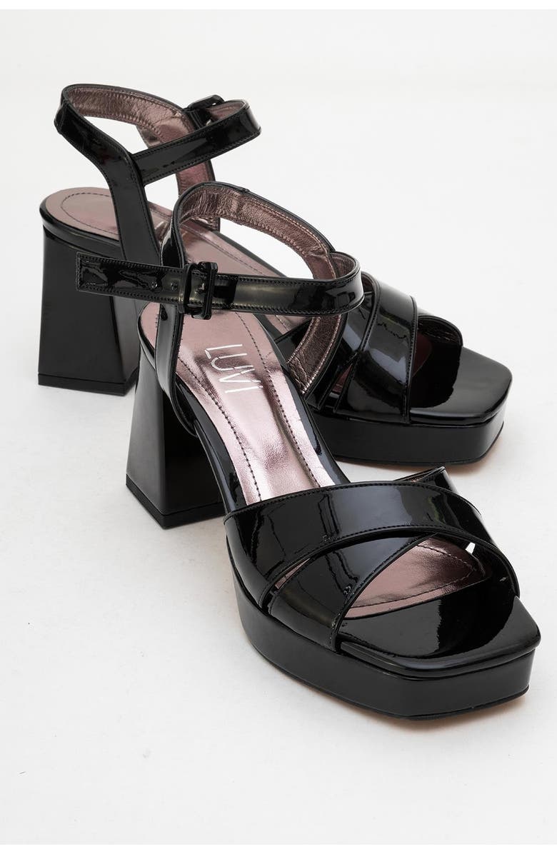 Prologue Shoes Lisbon Platform Block Heel Sandal, Alternate, color, Black Patent