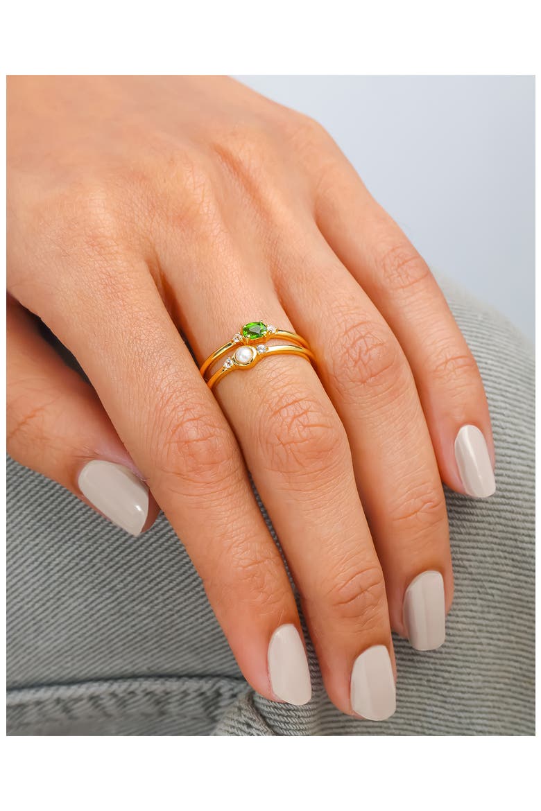 Set of 2 Freshwater Pearl & Chrome Diopside Rings, Alternate, color, GREEN