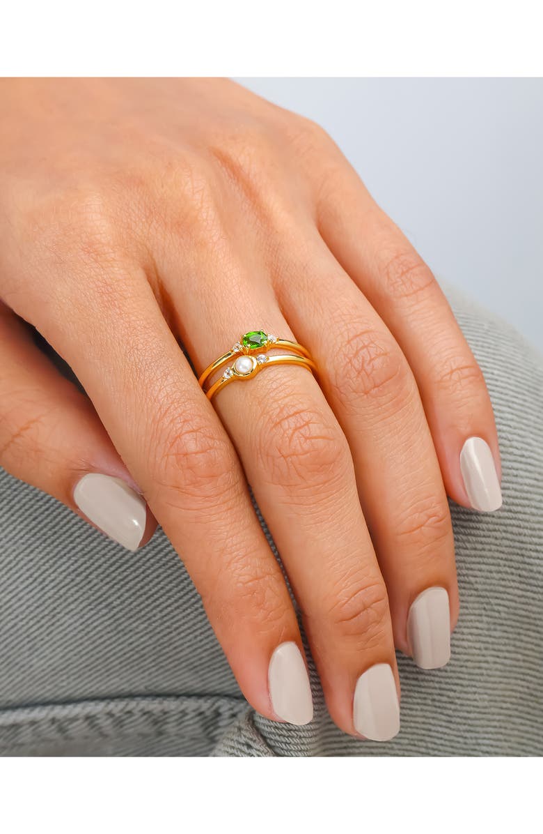 YS GEMS Set of 2 Freshwater Pearl & Chrome Diopside Rings, Alternate, color, Green