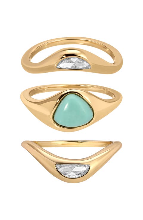 Set of 3 Reconstituted Turquoise Solstice Stacking Rings