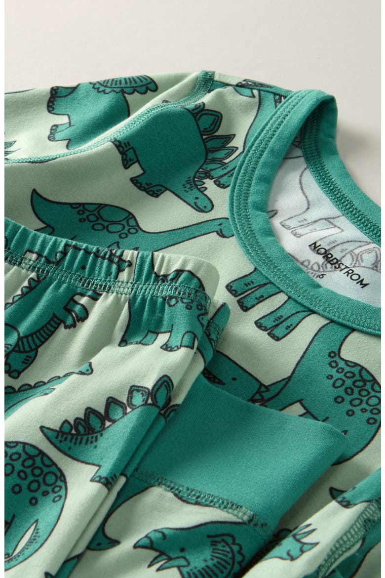 Kids' Fitted Pajamas, Alternate, color, BOTTLE GREEN DINOS