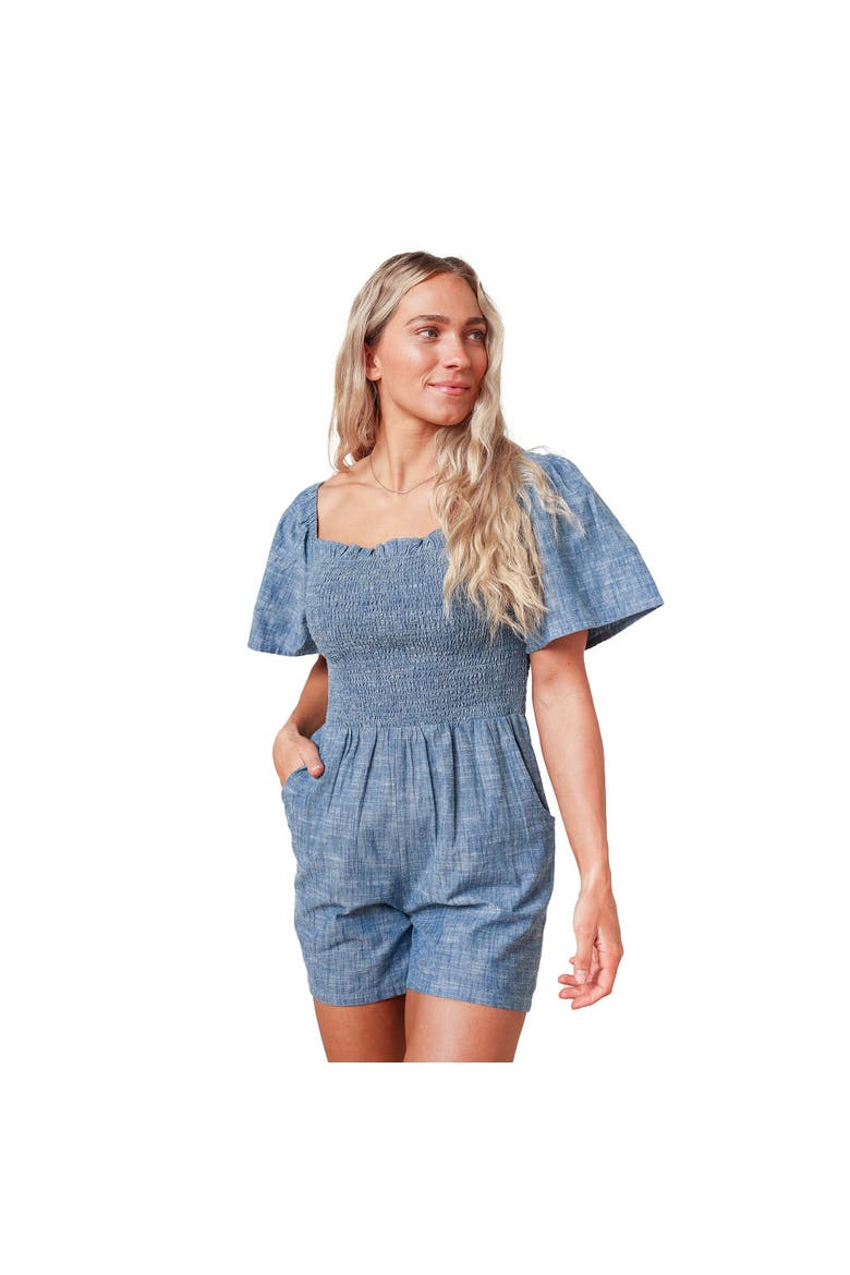 Women's Organic Smocked Chambray Romper, Main, color, Chambray