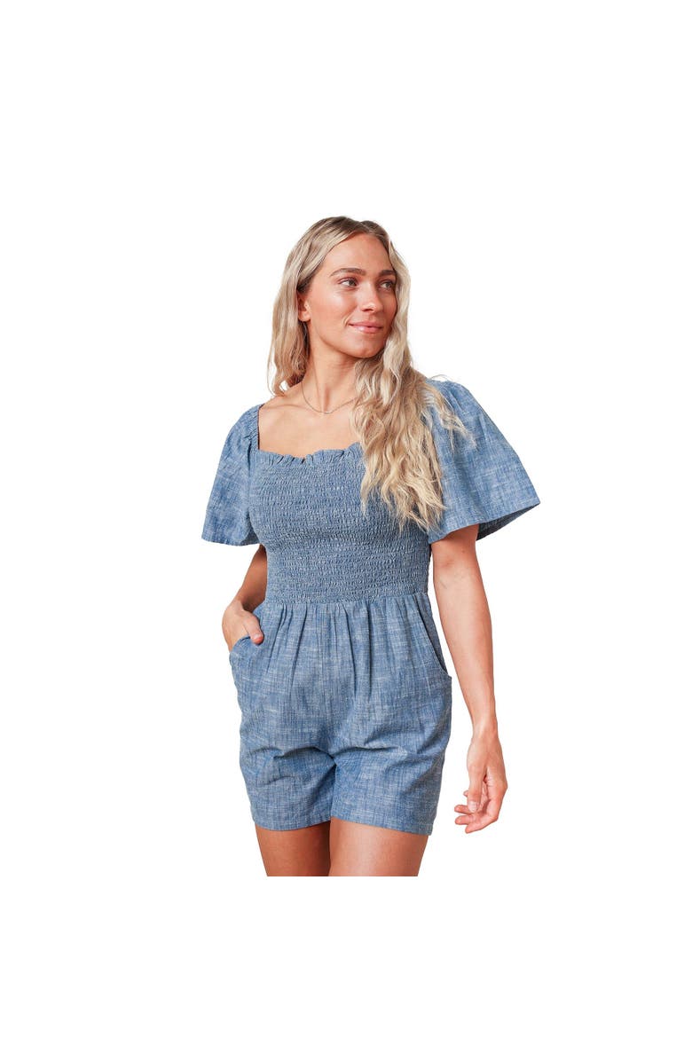 Hope & Henry Women's Organic Smocked Chambray Romper, Main, color, Chambray