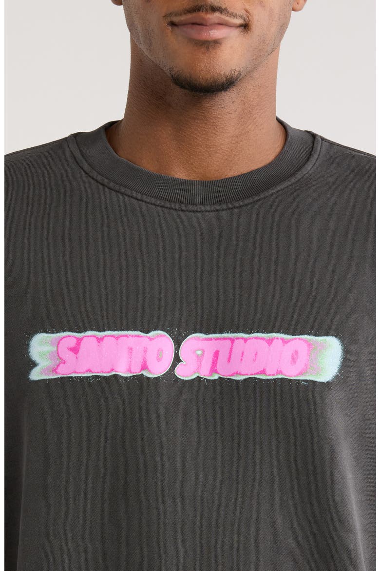 Santo Blur Oversize Stretch Fleece Crewneck Sweatshirt, Alternate, color, VINTAGE BLACK