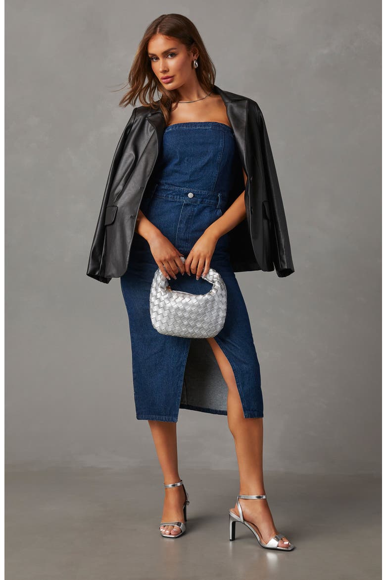 Edgy Era Strapless Denim Dress, Alternate, color, DARK DENIM