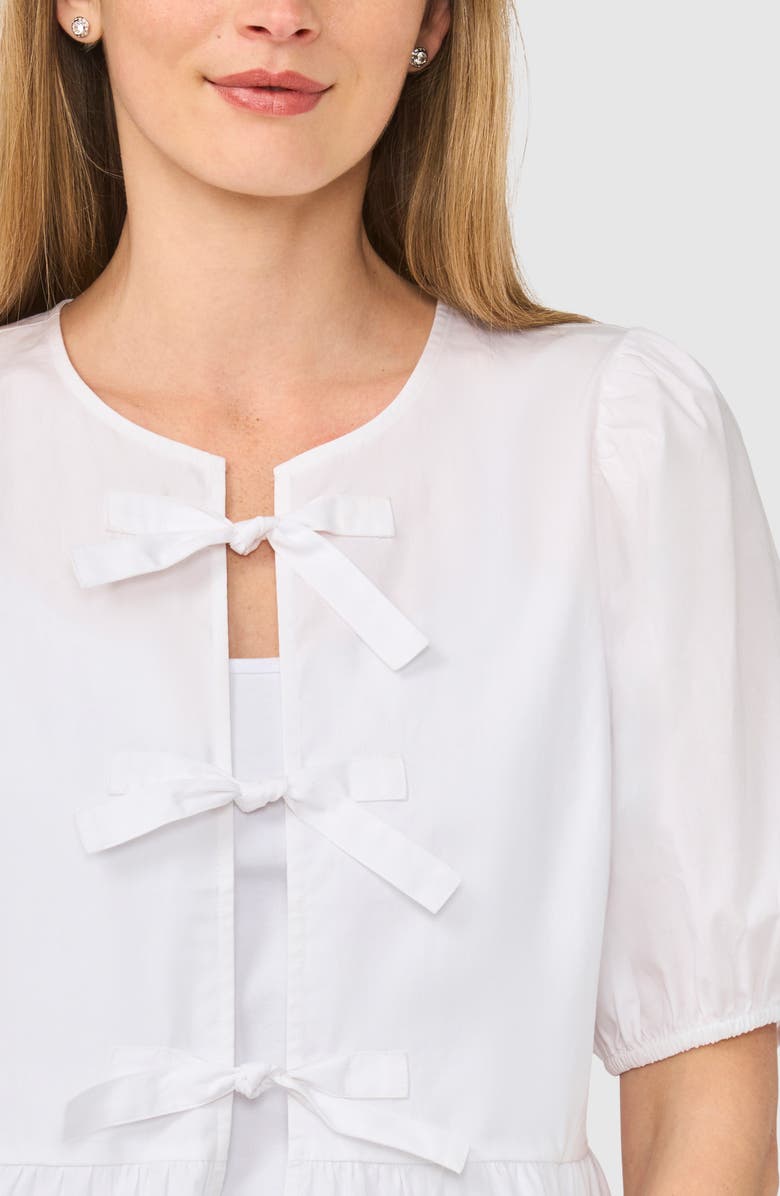 CeCe Bow Front Puff Sleeve Top, Alternate, color, Lucent White