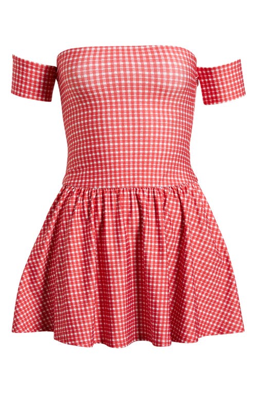 Bella Venice The Kat Off The Shoulder Gingham Minidress In Pink