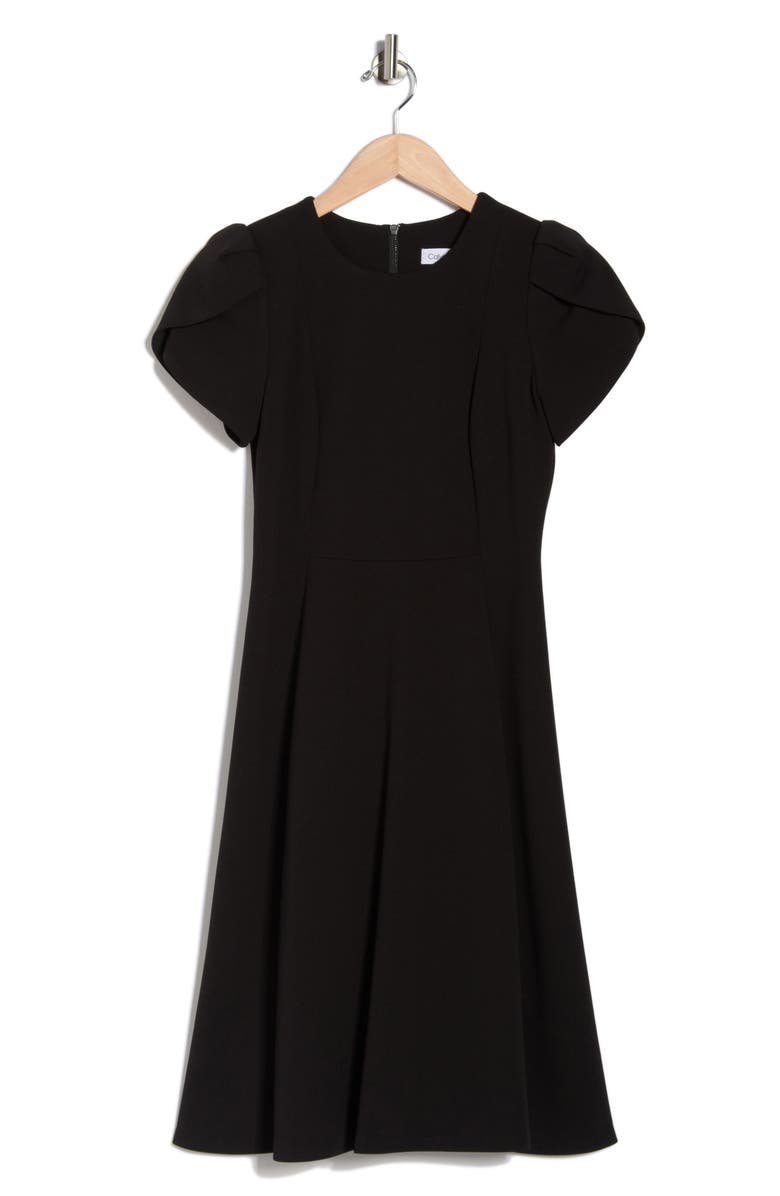 Calvin Klein Tulip Sleeve Fit & Flare Dress, Alternate, color, Black