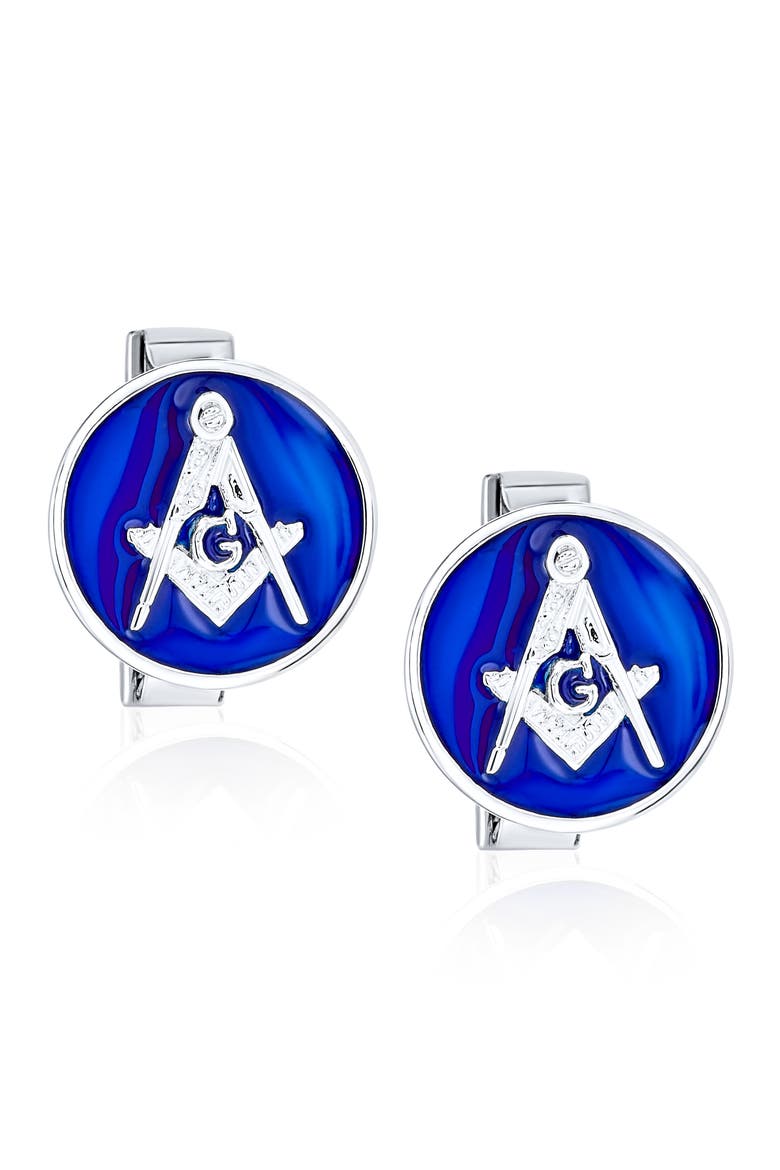 Men's Freemason Enamel Cuff Links, Main, color, BLUE