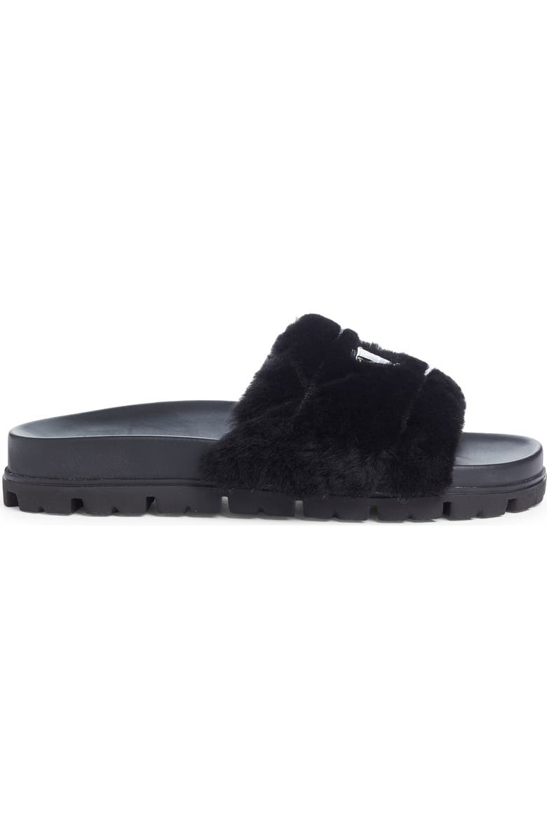 Prada Logo Genuine Shearling Slide Sandal, Alternate, color,