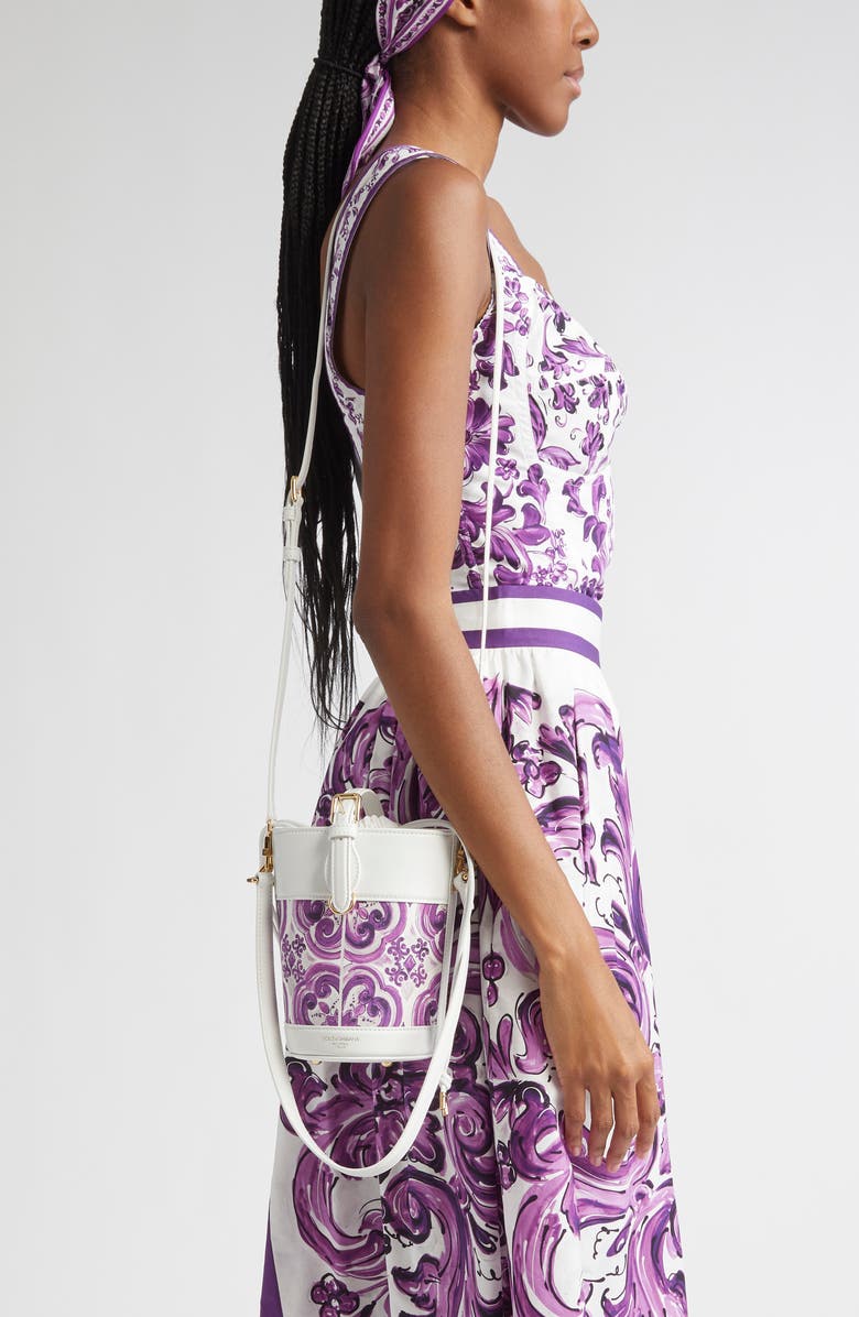 Dolce&Gabbana Capri Majolica Canvas Bucket Bag, Alternate, color, I03tn Maiolica 3 Viola