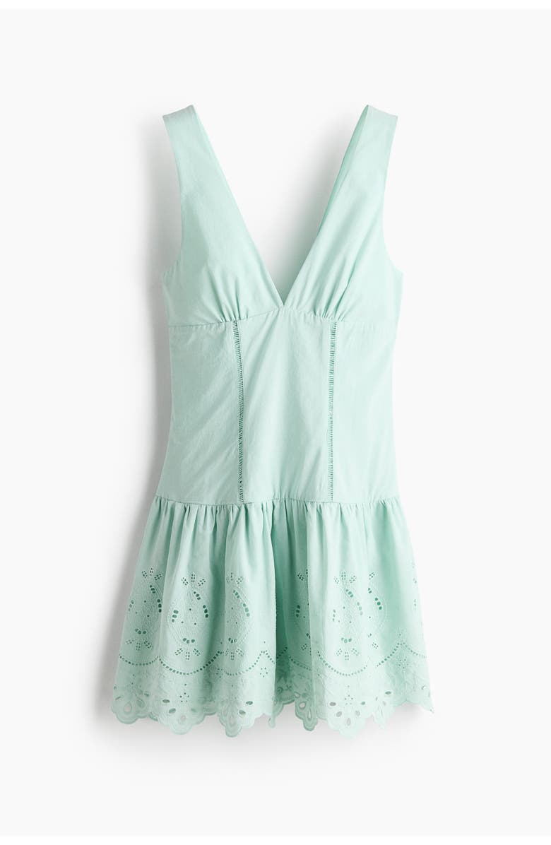 H&M Eyelet-embroidered dress with flared skirt, Alternate, color, Light Turquoise