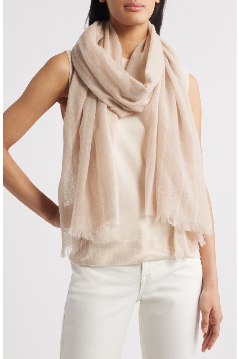 Stripe Cashmere Scarf, Main, color, CAMEL- OATMEAL COMBO