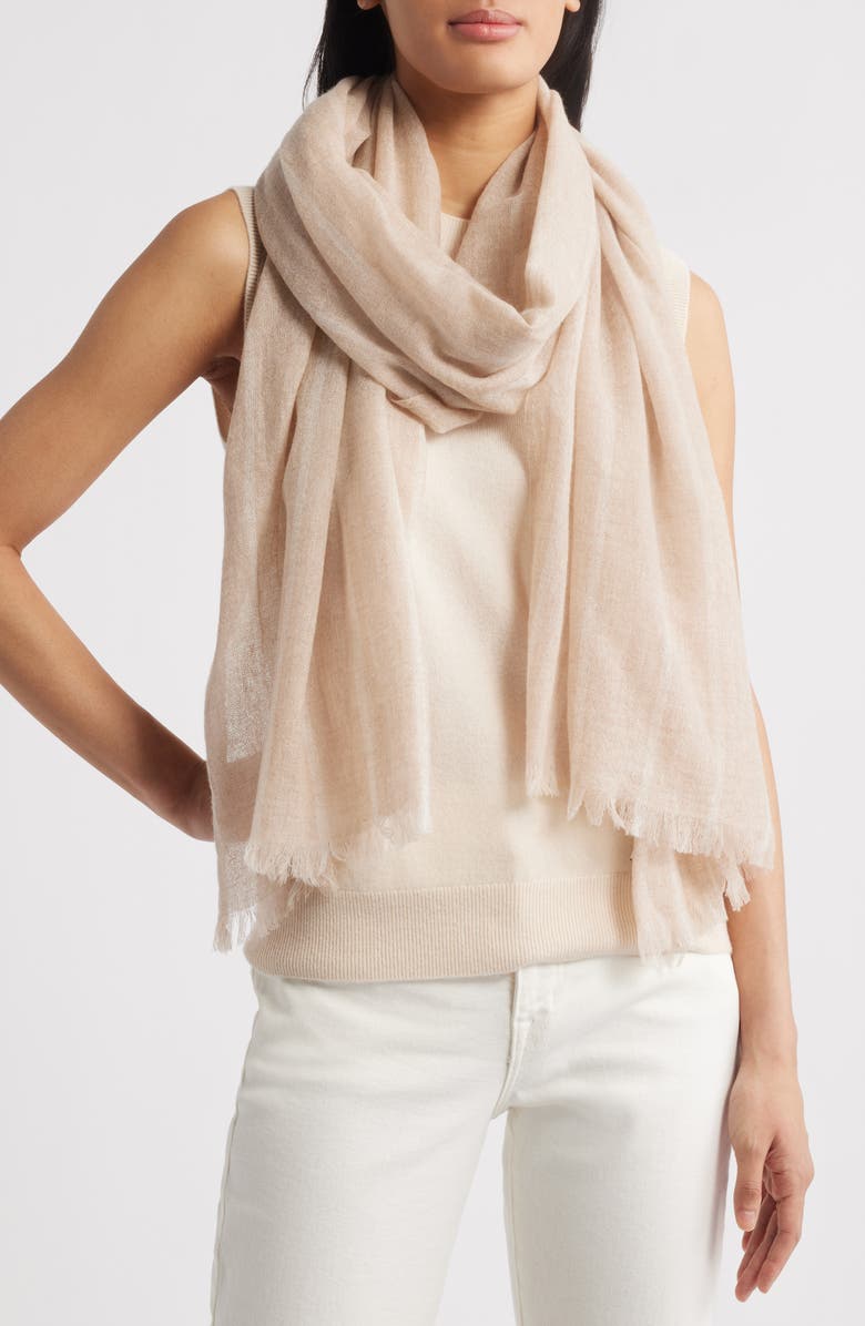 Nordstrom Stripe Cashmere Scarf, Main, color, Camel- Oatmeal Combo