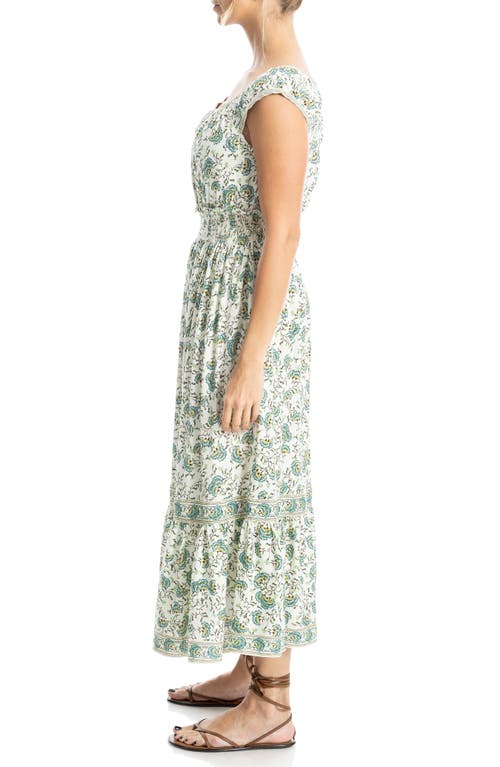 Max Studio Floral Smocked Maxi Dress In Cream Teal Bloom
